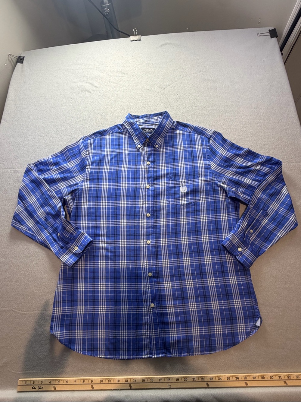 Chaps Men’s XL Blue Plaid Easy Care Twill Button Down